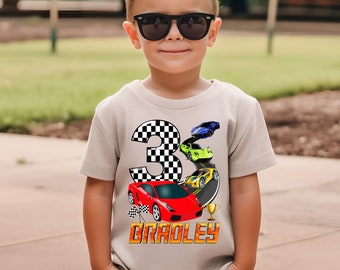 Chemise d'anniversaire de voitures de course, t-shirt d'anniversaire de voiture de course, chemises d'anniversaire de famille assorties, à manches longues ou à manches courtes