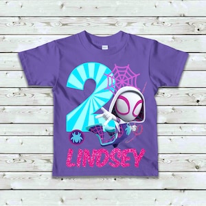 Ghost Spider Birthday Shirt, Ghost Spidey Birthday T-Shirt, Matching Family Birthday Shirts, Long Sleeve or Short Sleeve Purple Shirt