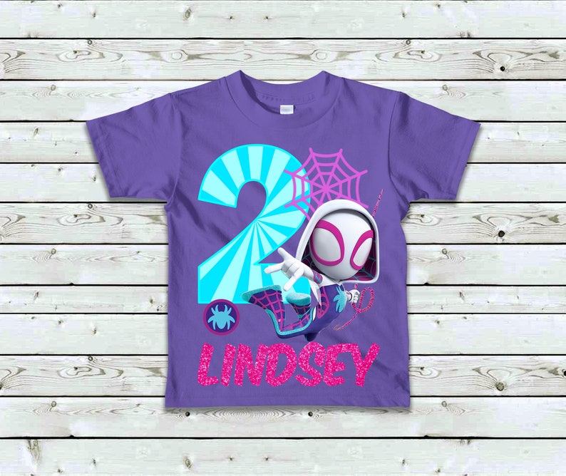 Ghost Spider Birthday Shirt, Ghost Spidey Birthday T-Shirt, Matching Family Birthday Shirts, Long Sleeve or Short Sleeve Purple Shirt