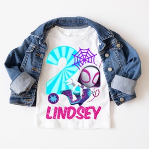 Ghost Spider Birthday Shirt, Ghost Spidey Birthday T-Shirt, Matching Family Birthday Shirts, Long Sleeve or Short Sleeve White Shirt