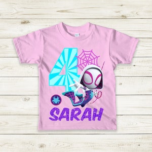 Ghost Spider Birthday Shirt, Ghost Spidey Birthday T-Shirt, Matching Family Birthday Shirts, Long Sleeve or Short Sleeve Baby Pink Shirt