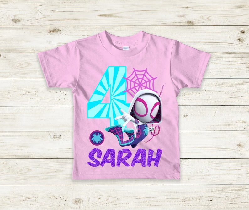 Ghost Spider Birthday Shirt, Ghost Spidey Birthday T-Shirt, Matching Family Birthday Shirts, Long Sleeve or Short Sleeve Baby Pink Shirt