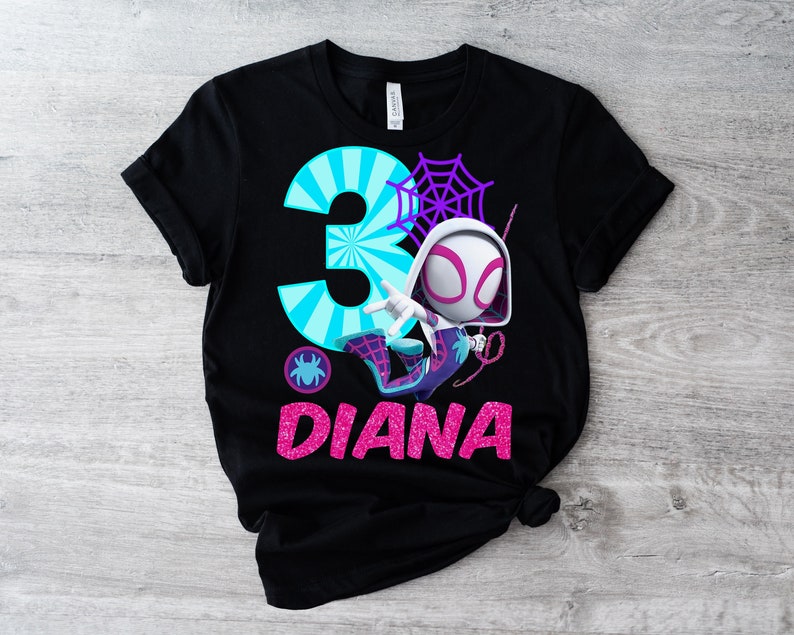 Ghost Spider Birthday Shirt, Ghost Spidey Birthday T-Shirt, Matching Family Birthday Shirts, Long Sleeve or Short Sleeve Black Shirt