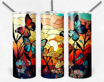 Stained glass Spring with butterflies Tumbler