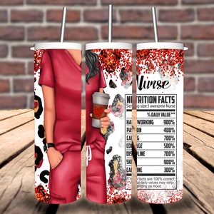 Nurse Nutrition Red Scrubs Black Hair Tumbler