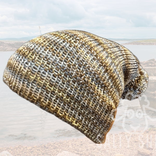 Wooly Slouch Bobble Beanie 'Winter Shore' - Irish Made Wool Beanie Hat - Perfect for Men and Women and Teens