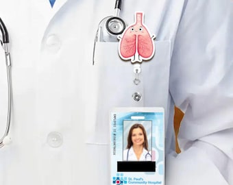 Happy Lungs Badge ID Holder | Happy Lungs, Pulmonologist, Pediatrics, Doctor, Nurse, Hospital Administrator gift, Cute Respiratory ID Reel
