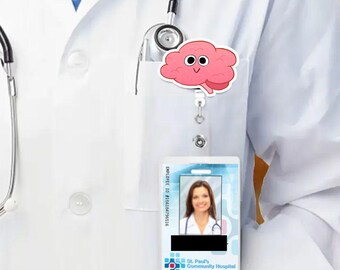Brain Badge ID Holder | Neurologist, Pediatrics, Doctor, Nurse, Hospital Administrator gift, Cute Brain ID Reel