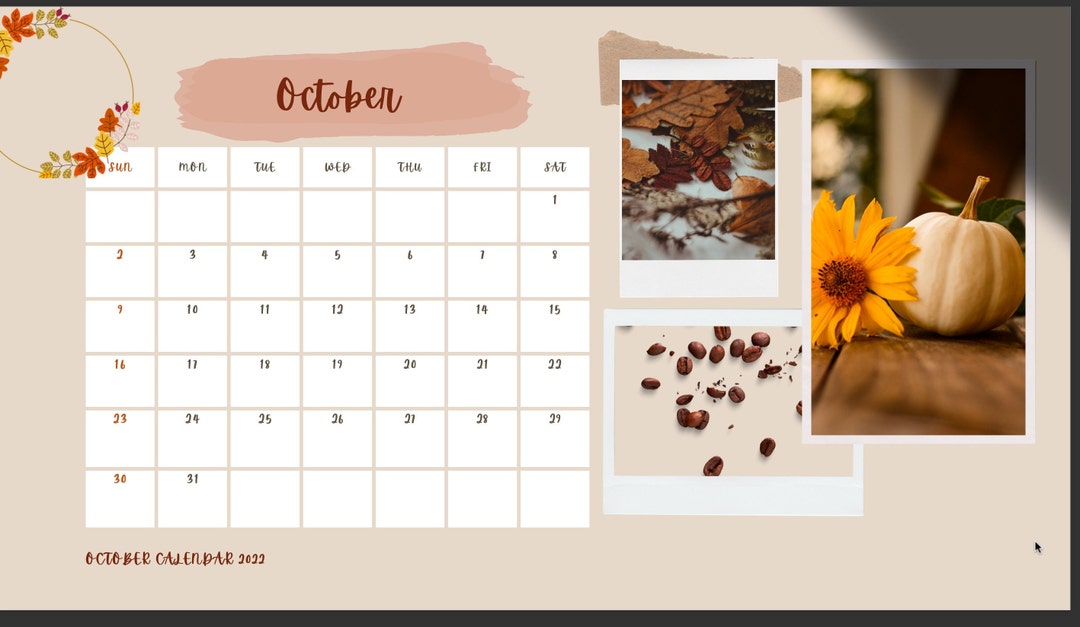 October Aesthetic Digital Calendar Etsy