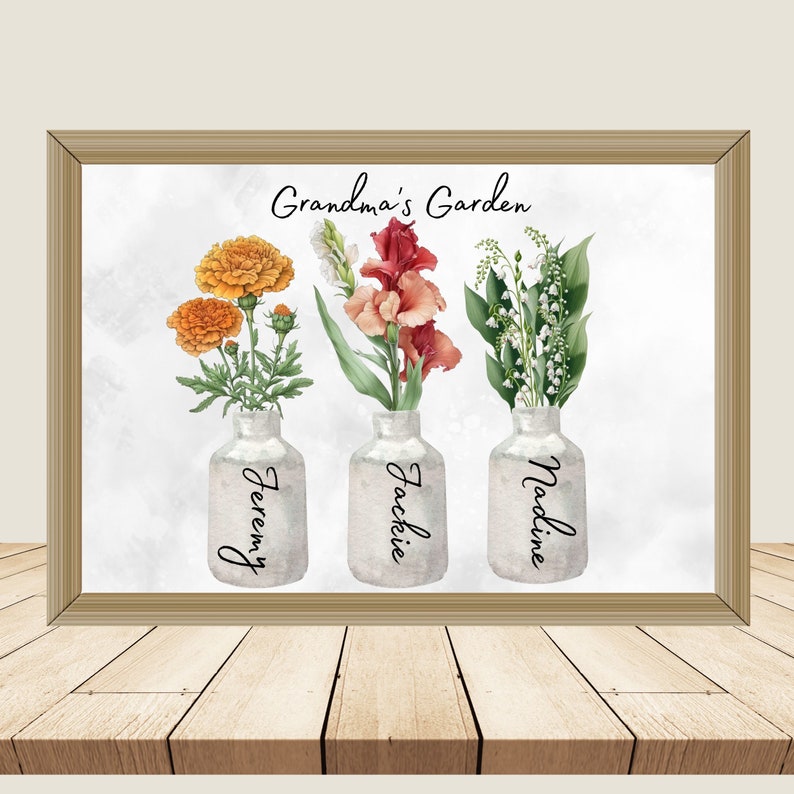 Personal Birth Flowers, Grandma's Garden, Birthflower Grandma Gift