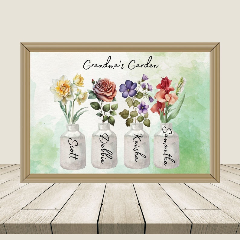 Personal Birth Flowers, Grandma's Garden, Birthflower Grandma Gift
