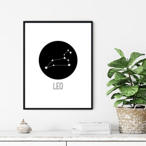 Leo zodiac wall art set of 3, leo zodiac print, minimalist wall art, zodiac constellation poster, digital artwork