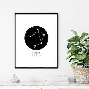 Libra zodiac wall art set of 3, libra zodiac print, minimalist wall art, zodiac constellation poster, digital artwork
