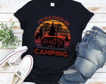 Camiseta de manga corta "Prefiero acampar", camiseta de camping, camiseta para exteriores, regalo para mamá, regalo para papá, regalo, camiseta de caravana.