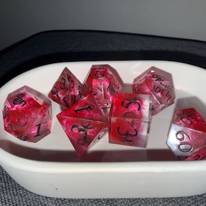 Handmade DnD Sharp Edge Dice Set - Clear Resin Blood Dice - Epoxy Resin - Black Paint