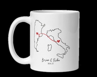 White Personalized Two-Country Mug International Couples - Valentines Gift Long Distance Relationship