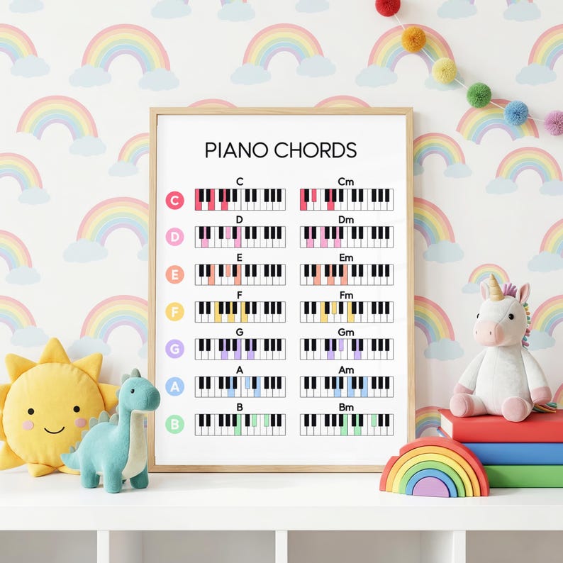 Piano Chords Chart Printable, Piano Keyboard Chord Poster, Beginner ...