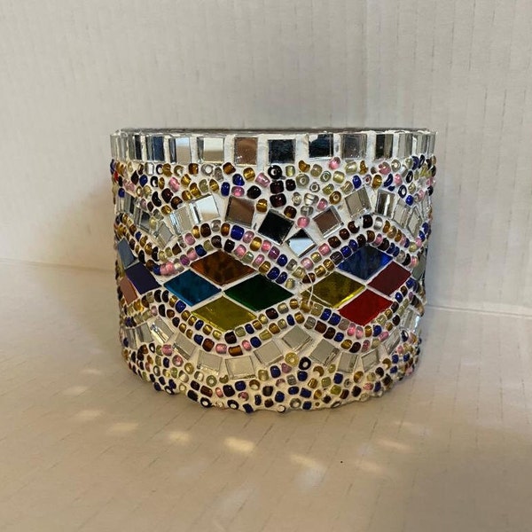 Rainbow candle holder, mosaic candle holder, handmade candle candle