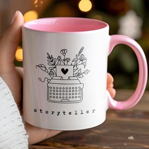 Storyteller Coffee Mug, Typewriter Graphic, Christmas Gift for Romance Author, Writing Beverage, Novelist Present, Fan Fiction Friend