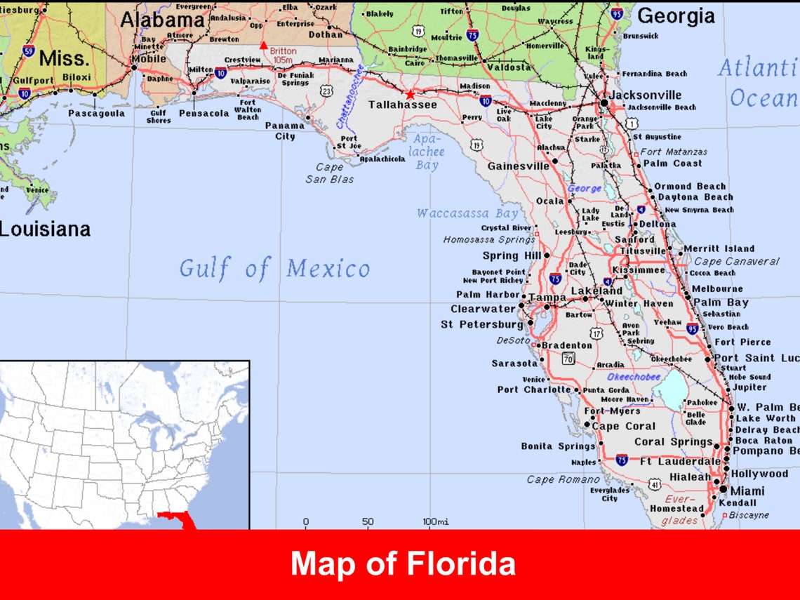 Full Color Retro Map of Florida - Il 1140xN.5322425624 C1k4 