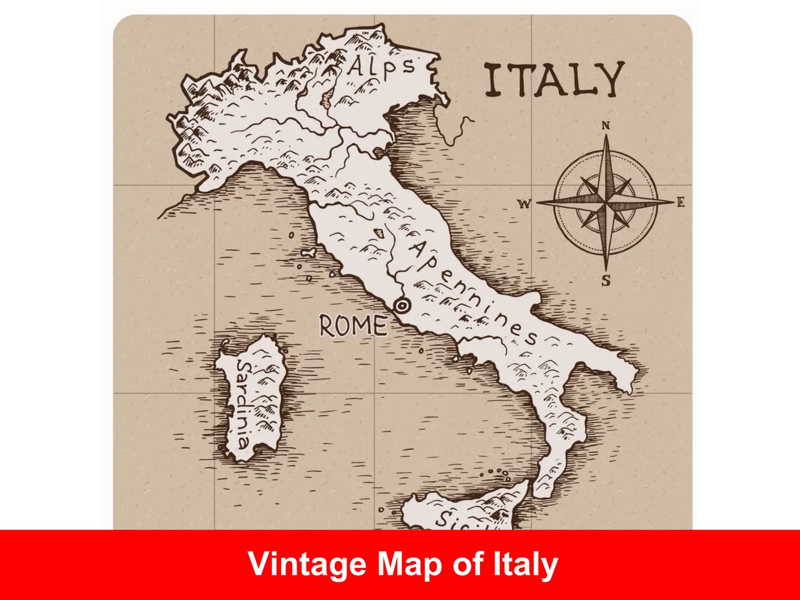Full Color Retro Map of Italy Instant Printable Download I Italy Map Download I Full Map of