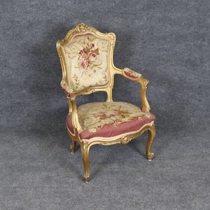 French Louis XV Style Gold Gilt Tapestry Armchair circa 1930s, French Decor, Home Decor, Gold Chair, Chair, MCM, Antique Furniture,