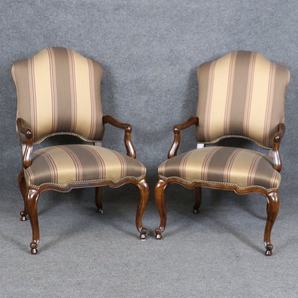 Vintage Pair of Century Furniture Carved Upholstered Armchairs, Lounge Chairs, Accent Chairs, Antique Chairs, Mid Century Chairs, Retro