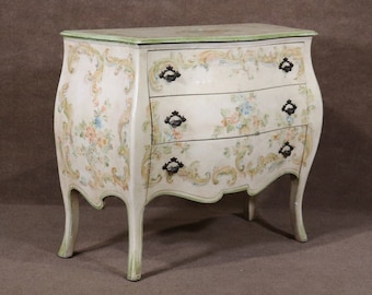 PRICE Louis XV Style Venetian Paint Decorated 3 Drawer Bombay Commode, Chest of Drawers, Antiques, Mid Century Modern, Home Decor dpluxuries