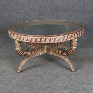 Vintage Louis XVI Directoire Style Paint Decorated Glass Top Coffee Table Cocktail Table, Living Room Furniture, Office Furniture, Furniture
