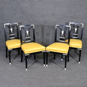 4 Black French Hollywood Regency Style Dining Chairs, French Furniture, Louis XVI, Home Decor, Antiques, Mid Century Modern, DPLuxuries