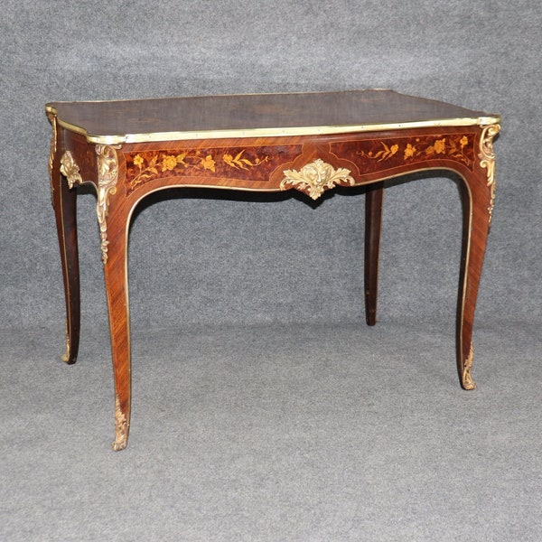 French Louis XV Style Inlaid Bronze Mounted Table Desk, Accent Table, Antique Table, French Furniture, Antique Furiture, Inlaid Desk