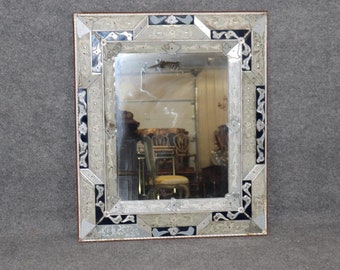 Antique Venetian Etched Glass Wall Mirror, 1920s Retro Decor
