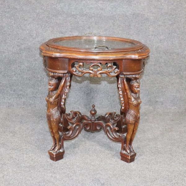 Antique Table With Glass Tray Top Etsy