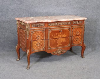 Antique French Louis XV Style Marble Top Commode, Chest of Drawers, Dresser