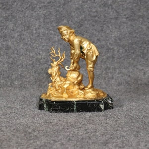 Late 19th Century Russian Bronze Ormolu Sculpture of a Boy on a Marble Base, Antique Art, Antique Sculpture, Antique Decor, Vintage Decor