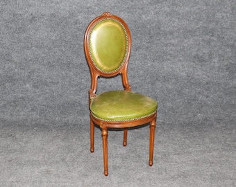 Vintage Louis XVI Style Green Leather Side Chair, Accent Chair, Vintage Chair, Antique Chair, Leather Chair, Office Chair, Furniture, Retro