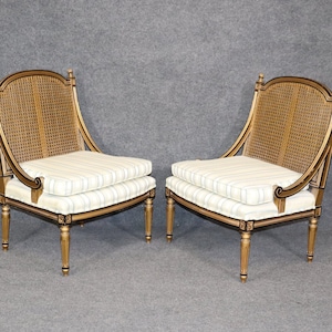 Pair of French Louis XVI Style Cane Back Bergeres, Lounge Chairs, Antique Furniture, Club Chair, dpluxuries, Accent Chairs, Vintage