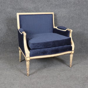 Vintage Louis XVI Style Distressed Painted Bergere, Armchair, Accent Chair, Upholstered Chair, Antique Chair, MCM, Furniture, Retro
