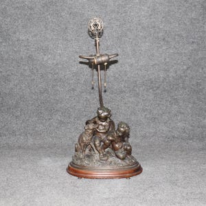 French Late 19th Century Bronze Sculpture of Cherubs Lamp signed by Louis Sauvageau, Figural Lamp, Bronze Statue, Putti, Lighting,Home Decor
