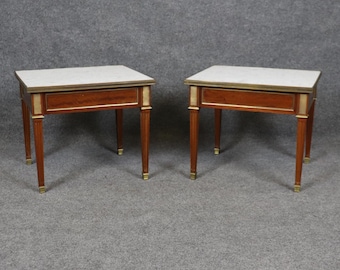 Antique French Louis XVI Style Marble Top End Tables - Maison Jansen Pair