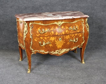 Louis XV Style Brass Mounted Marble Top Commode circa 1960s, Dresser, Chest of Drawers, Vintage Commode, Antique Commode Antique Furniture,