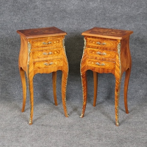 Vintage Pair of Louis XV Style Inlaid Nightstands, Side Tables, End Tables, Antique Nightstands, Pair Tables,Antique Furniture, French Decor
