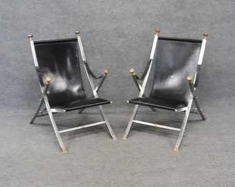 Pair of Maison Jansen Hollywood Regency Style Folding Chairs circa 1970s, Furniture, Pair Chairs, MCM Decor, Accent Chairs, Lounge Chairs