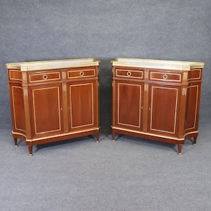 Antiques, Louis XVI Directoire Style Pair of Marble Top Servers, Antique Furniture, MCM Decor, French Furniture, D&P Luxuries, Living Room