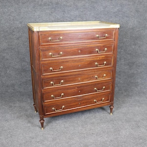 French Louis XVI Style Marble Top High Chest Stamped Made in France, Tall Dresser, Chest of Drawers, Dresser, Antique Furniture, Retro