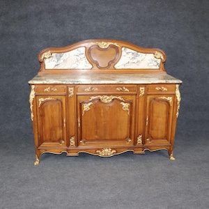 Antique 19th Century French Louis XV Style Marble Top Walnut Sideboard by Haentges Freres, Server, Buffet, Vintage Sideboard,Furniture,Retro