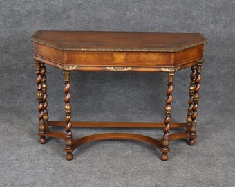 Vintage Inlaid Continental Console Table with Twist Legs