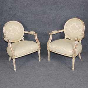 Pair of Louis XVI Style Distressed Paint Decorated Armchairs, Accent Chairs, Club Chairs, Pair Chairs, Vintage Chairs, Furniture,Retro