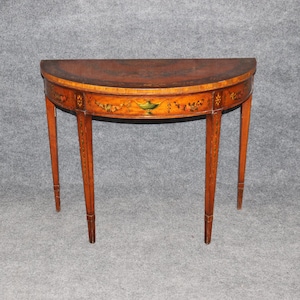 Antique 19th Century English Adams Style Paint Decorated Flip Top Demilune Table, Accent Table, Vintage Table, Antique Furniture, Retro