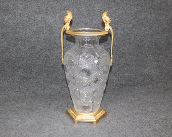 Vintage French Cut Crystal Vase with Bronze Ormolu Mounts